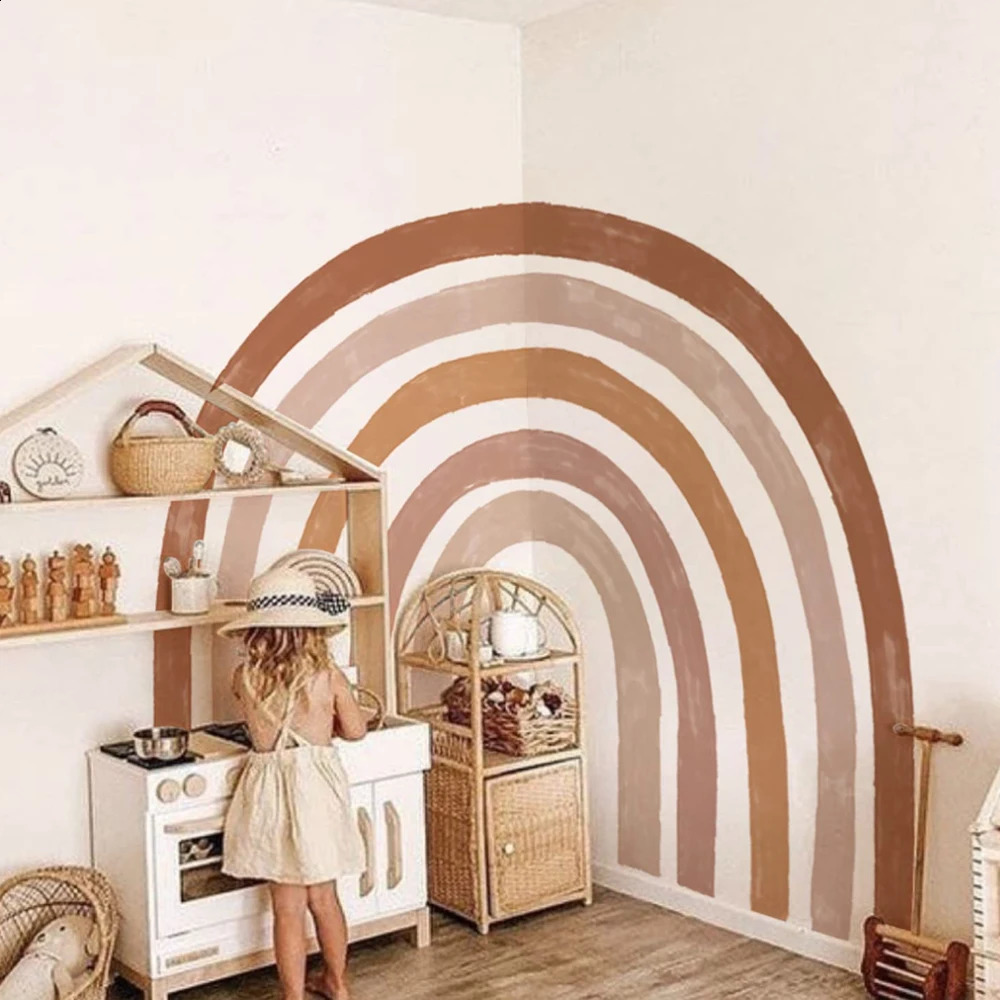 Fabric Boho Watercolor Rainbow Fabric Wall Mural Seamless Wallpaper Waterproof Wall Stickers Bedroom Living Room Home Decor 250328