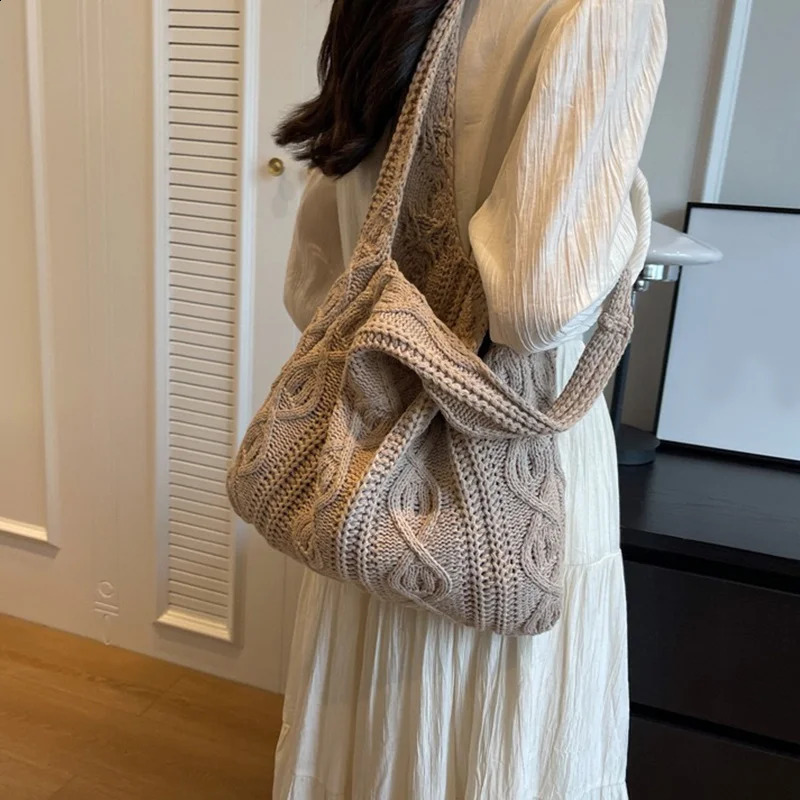 New Free Shipping Designer Bag Wool Knit Shoulder Shopping For Women Vintage Cotton Cloth Girls Tote Shopper Large Female Handbag Bag