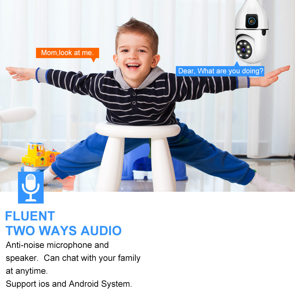 4MP E27 Dual Lens Bulb Camera WiFi Surveillance Night Vision 360 PTZ IP Cameras Human Tracking Indoor CCTV Security Monitor HD 1080P