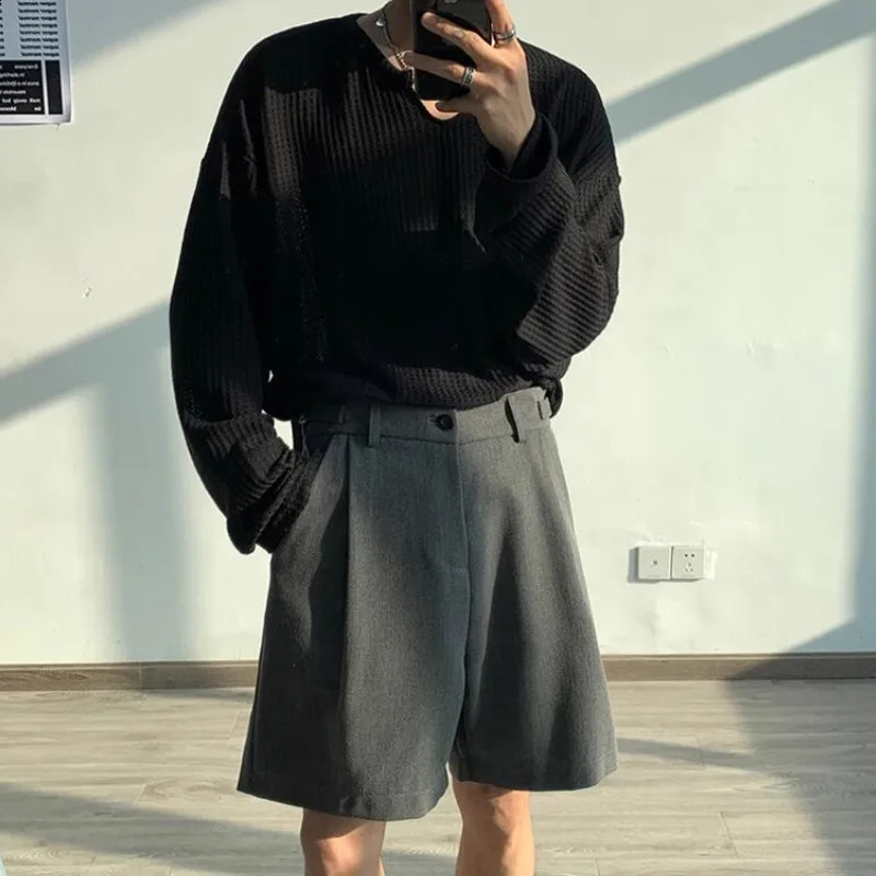 Summer Suit Shorts Men Fashion Social Mens Dress Shorts Korean Loose Business Casual Shorts Mens Grey Black Office Formal Shorts 250328