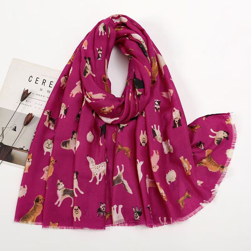 T367 Autumn and Winter Puppy Print Dachshund Sausage Print Long Scarf Travel Vacation Sun Protection Warm Shawl Thick