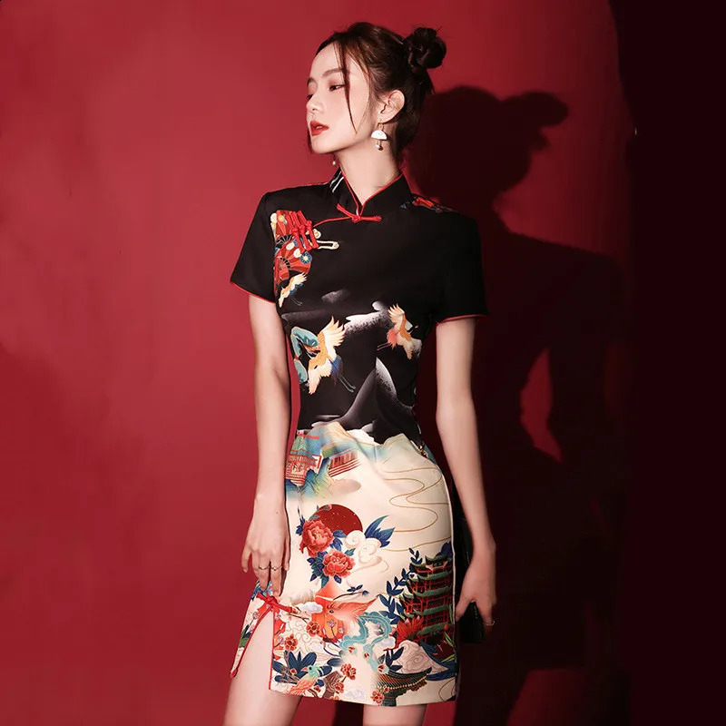 Fashionable summer dress cheongsam thin retro mini vest sexy Chinese style modern womens 250318