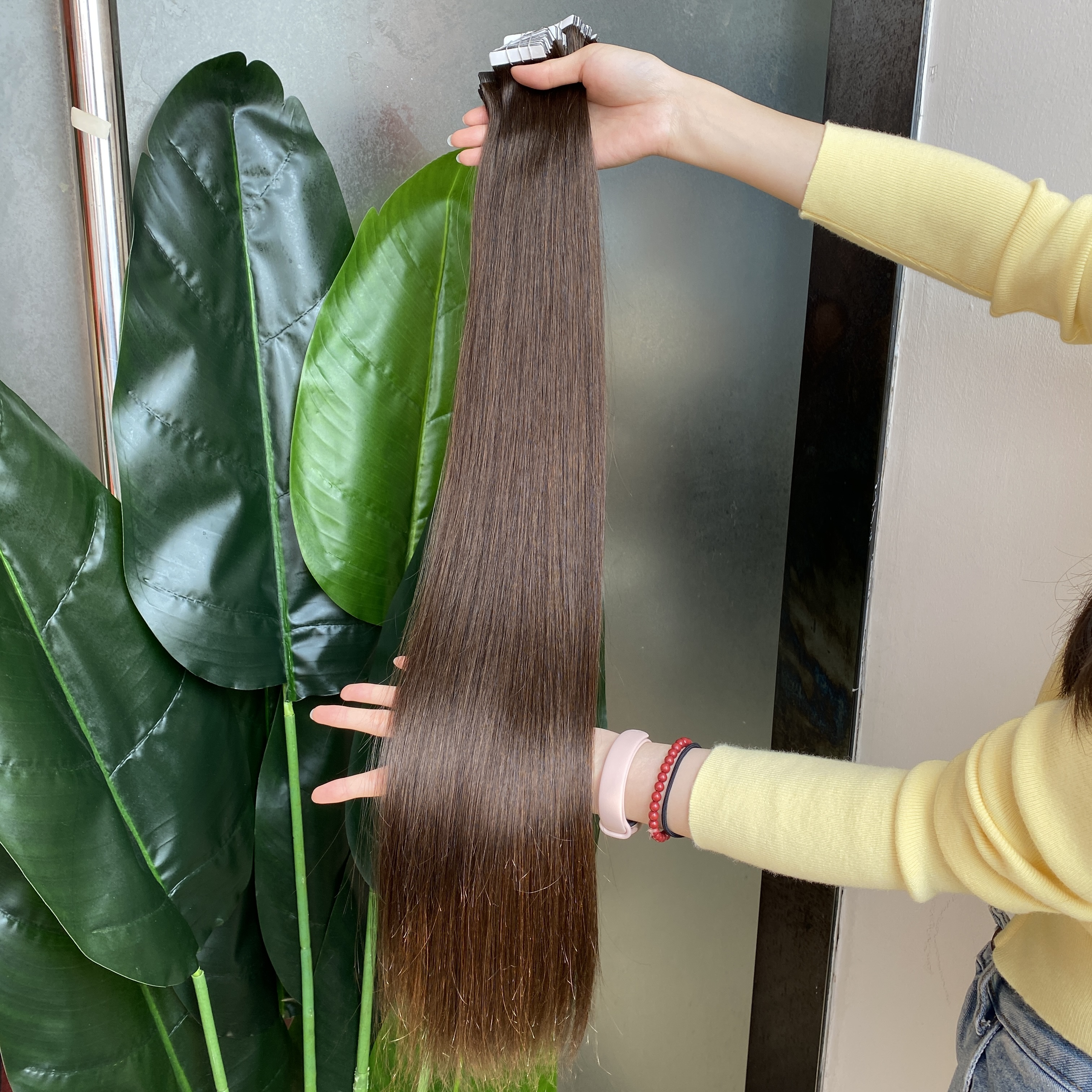 Brown #2 Silky Straight Wavy Tape In Hair Extensions 50g/lot 3 Lots Russian Brazilian Malaysian Indian 100% Raw Virgin Human Hair Weaving