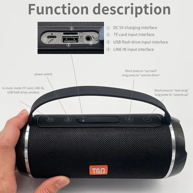 TG116C Powerful Bluetooth Speaker Portable Speaker Outdoor Sound Box TWS Bluetooth Speaker Handsfree Call Support Radio