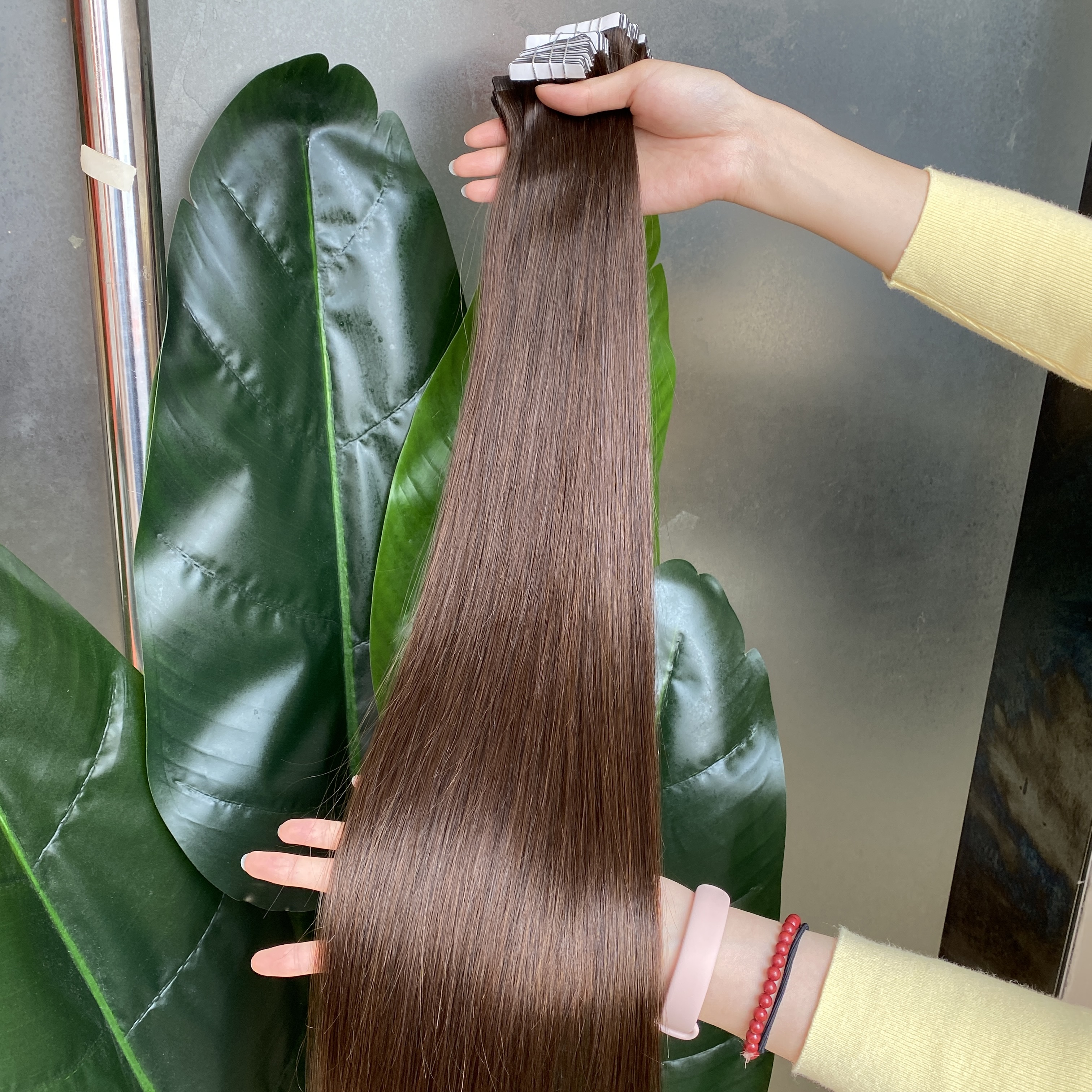 Brown #2 Silky Straight Wavy Tape In Hair Extensions 50g/lot 3 Lots Russian Brazilian Malaysian Indian 100% Raw Virgin Human Hair Weaving