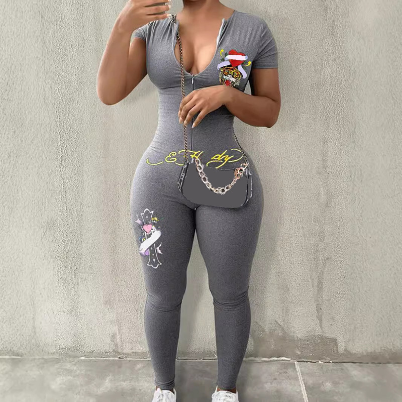 Plus Size Xs 3xl Spring And Autumn Designer Womens Jumpsuits Rprinted Short Sleeve Bodysuis Long Pants Rompers