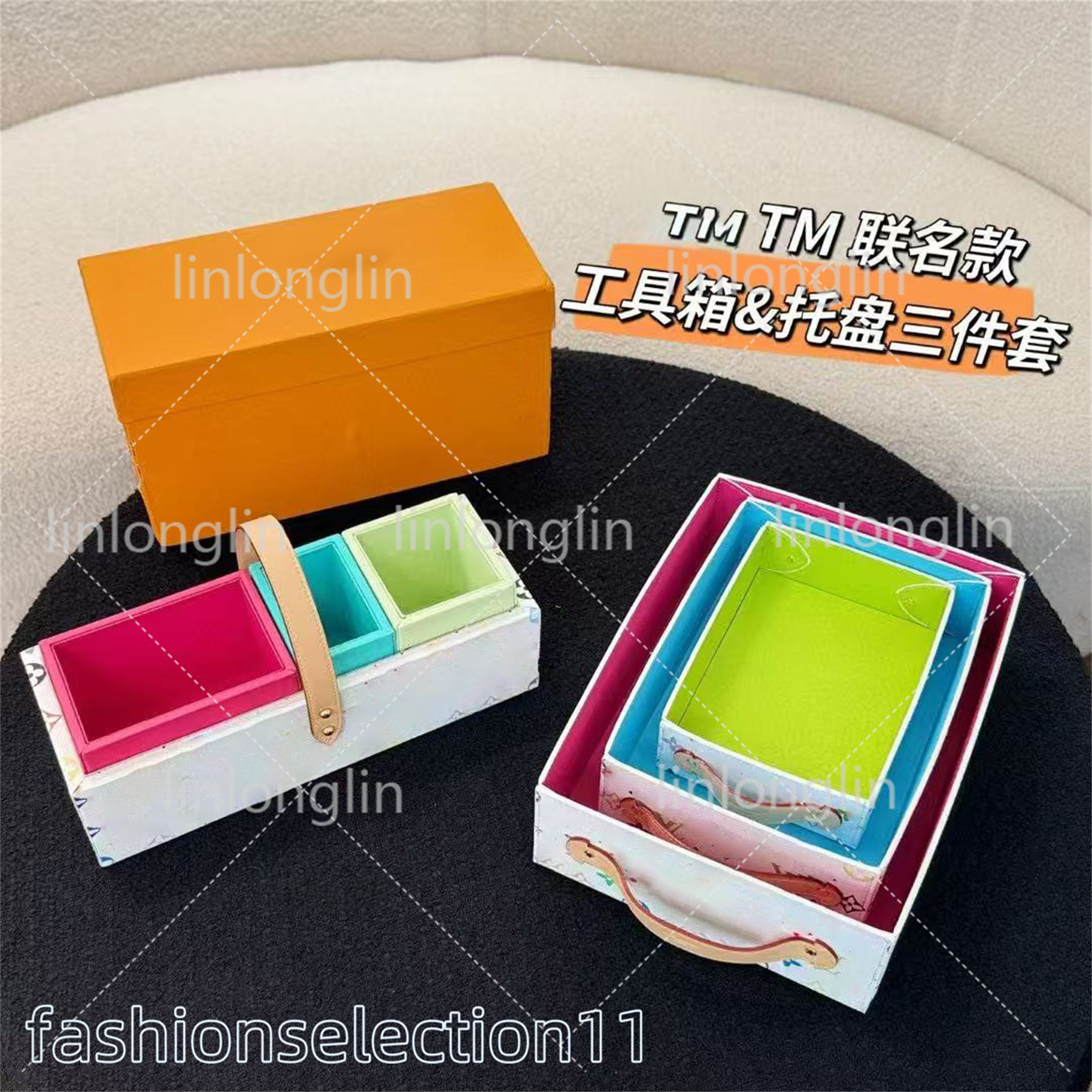 TM George Multicolor Desk Tray robert tool box Square tray designer Multicolor leather storage tray solid storage box miscellaneous items box desktop candy box