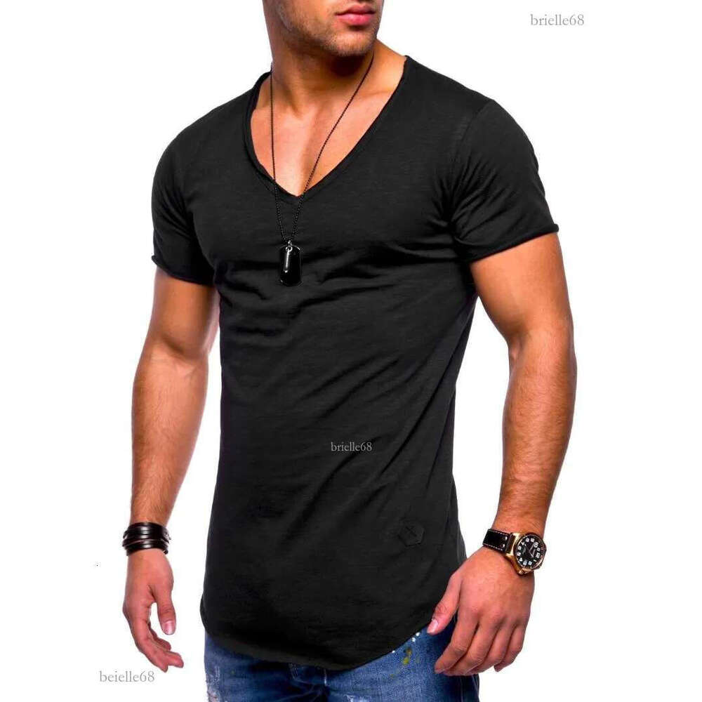 Men's Tank Tops T-shirt Explosion Models Large Size V-neck Stretch Solid Color Short Sleeve Youth Base Shirt Factory Direct Vest