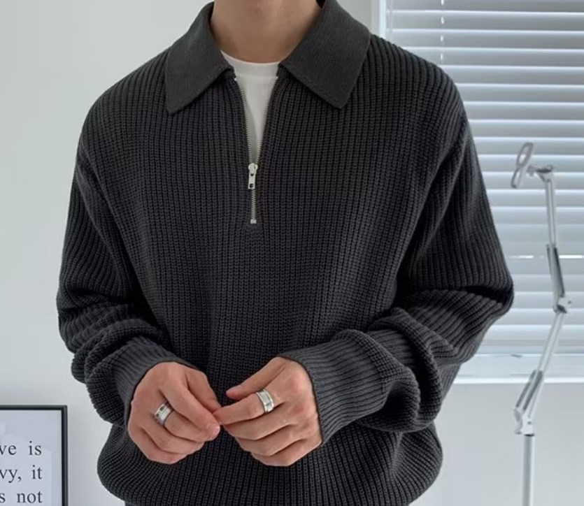 Fashion Solid Color Knitwear Men Long Sleeve Jumper Tops Fal - view 4