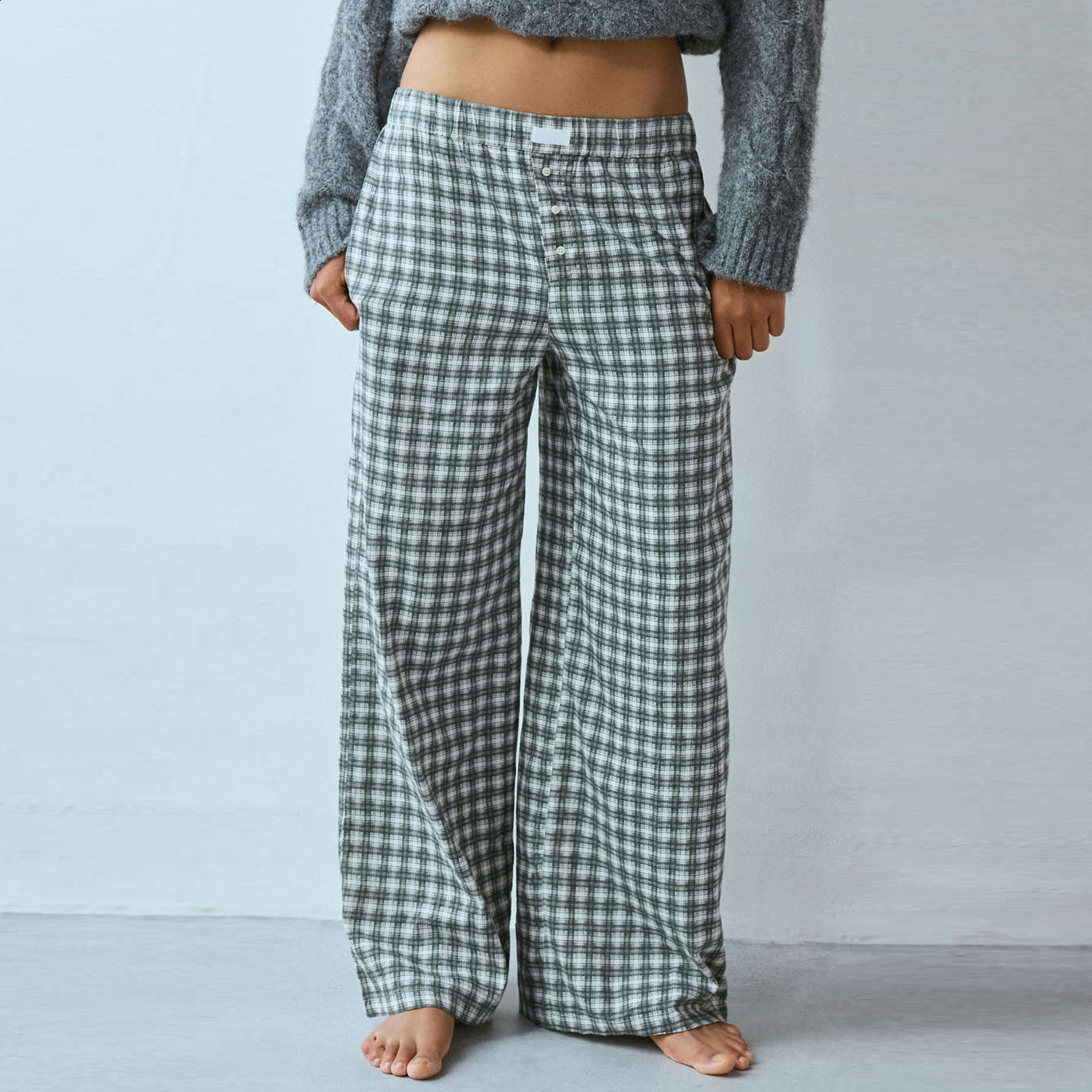 2025 Spring/Summer New Womens Casual Comfortable plaid Pants Straight Leg Wide Leg Pants for Women 250108