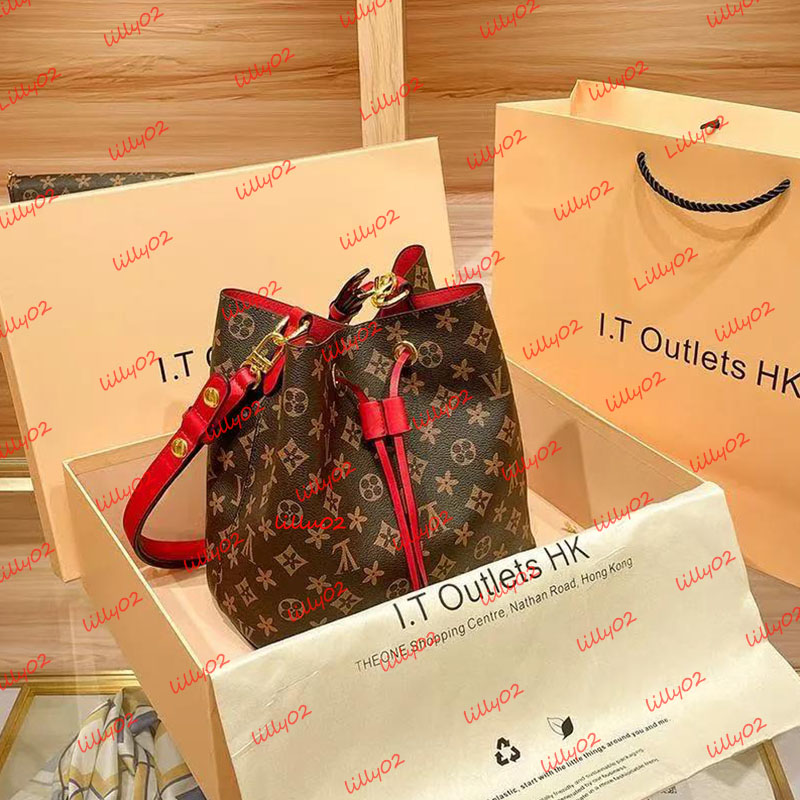 High quality luxurys designers NEONOE Bucket Shoulder Bags flower Purses Women Tote Brand Letter Genuine Leather Handbags crossbody bag M44022