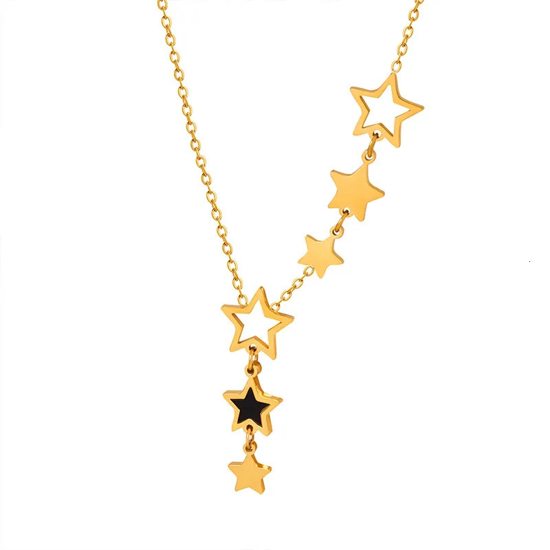 Trendy Star Pendant Necklace for Women High Quality Stainless Steel Gold Plated Chain Black Acrylic Fashion Jewelry Accesories 250327