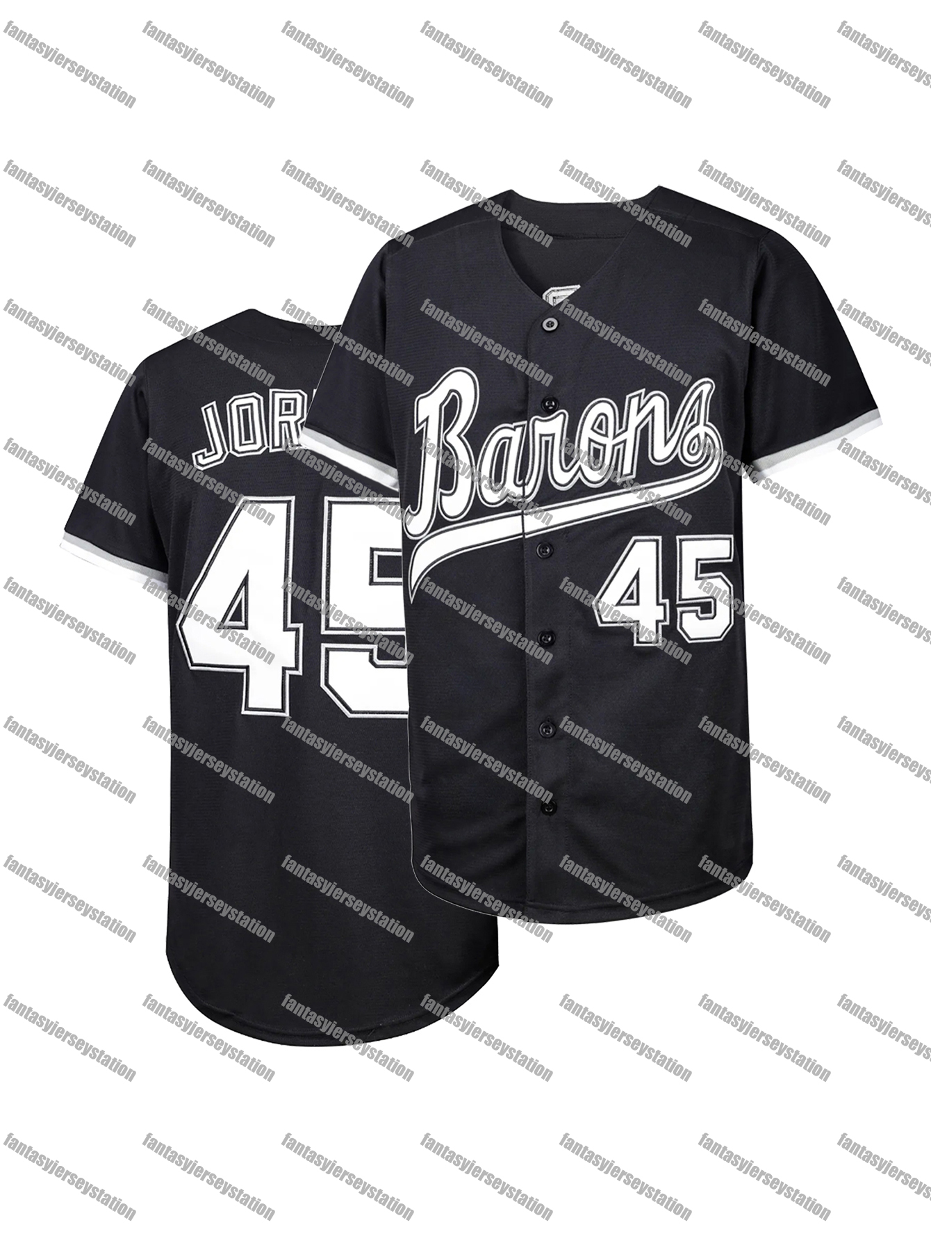Men's 45 Black Embroidered Jordan Baseball Jersey 100% Polyester, V-Neck, Slight Stretch Fabric, Letter and Number Pattern,Loose Fit Knit Fabric 