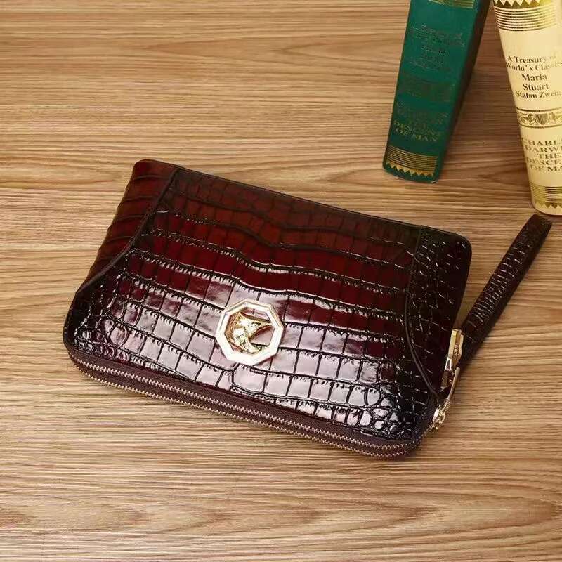 SENOFAN 2025 Clutches Men Lock Envelope Handbag Genuine Leather Alligator Wallet Pouch Male Clutch Business Phone Bag
