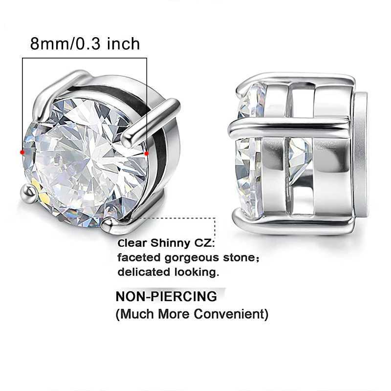 1pc 8mm CZ zirconia magnetic stud earrings stainless steel magnetic non perforated clip earrings fake plug specifications jewelryXJ250327