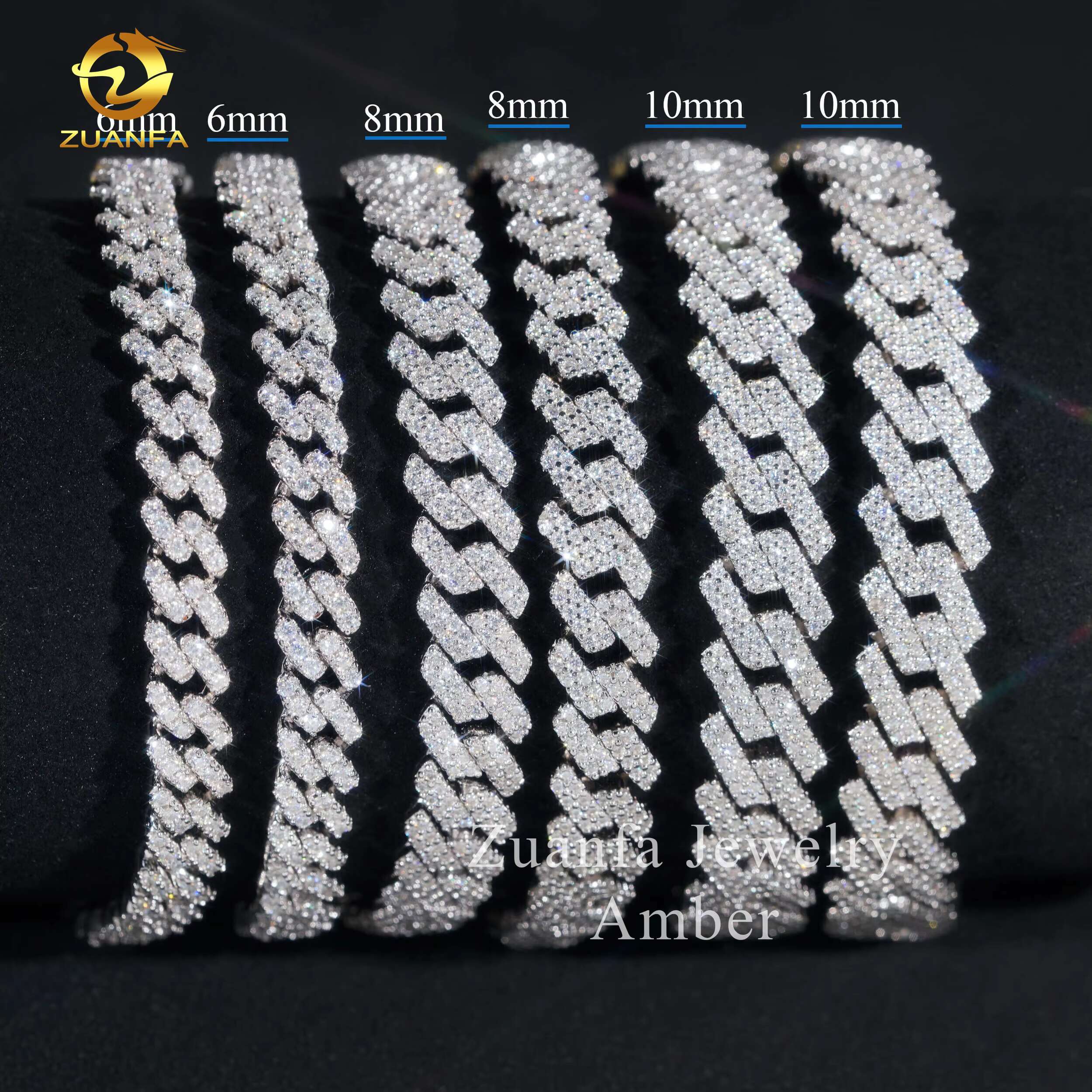Hot Sale Fine Jewelry Lab Diamond S925 Sterling Silver Rhodium Plated Moissanite Bracelet Men Cuban Link Bracelet