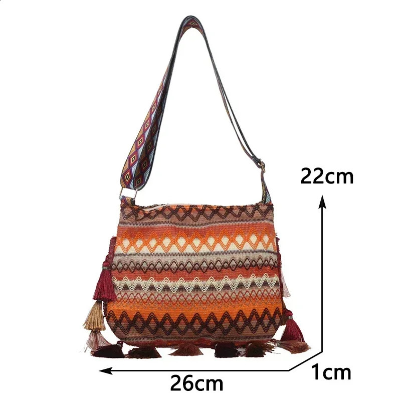 Vintage Womens Bag Tassel Ethnic Handwoven Crossbody for Lady Bag Hippie Sling Shoulder Bags for Ladies Handbag 250407