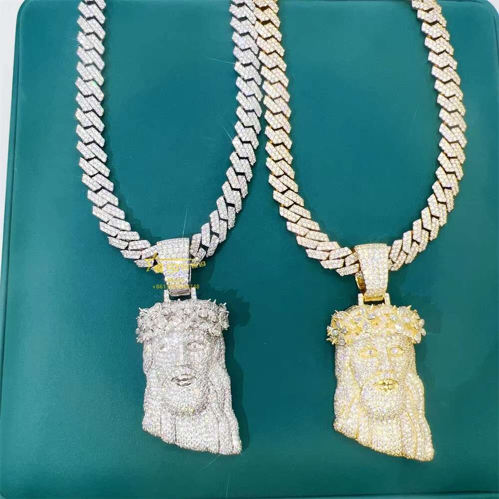 925 Sterling Siver Sparkle Fancy Shape Cluster Custom Mens GRA Moissanite Vvs Jesus Head Hip Hop Jewelry Iced Out Pendant
