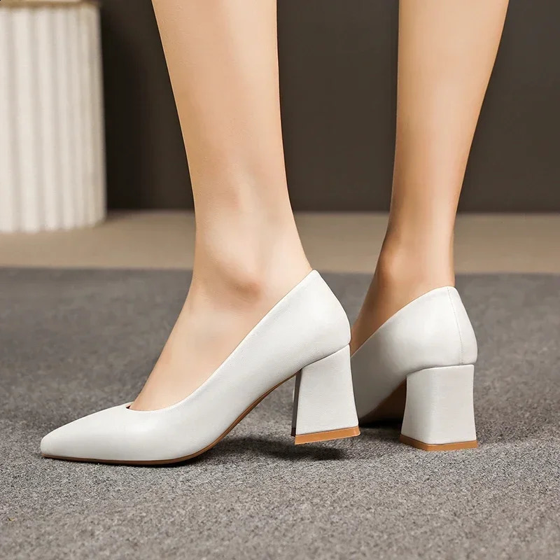 basic pump toe high-heeled boat shoes womens dress shoes light white wedding shoes black plus size 35-42 250326