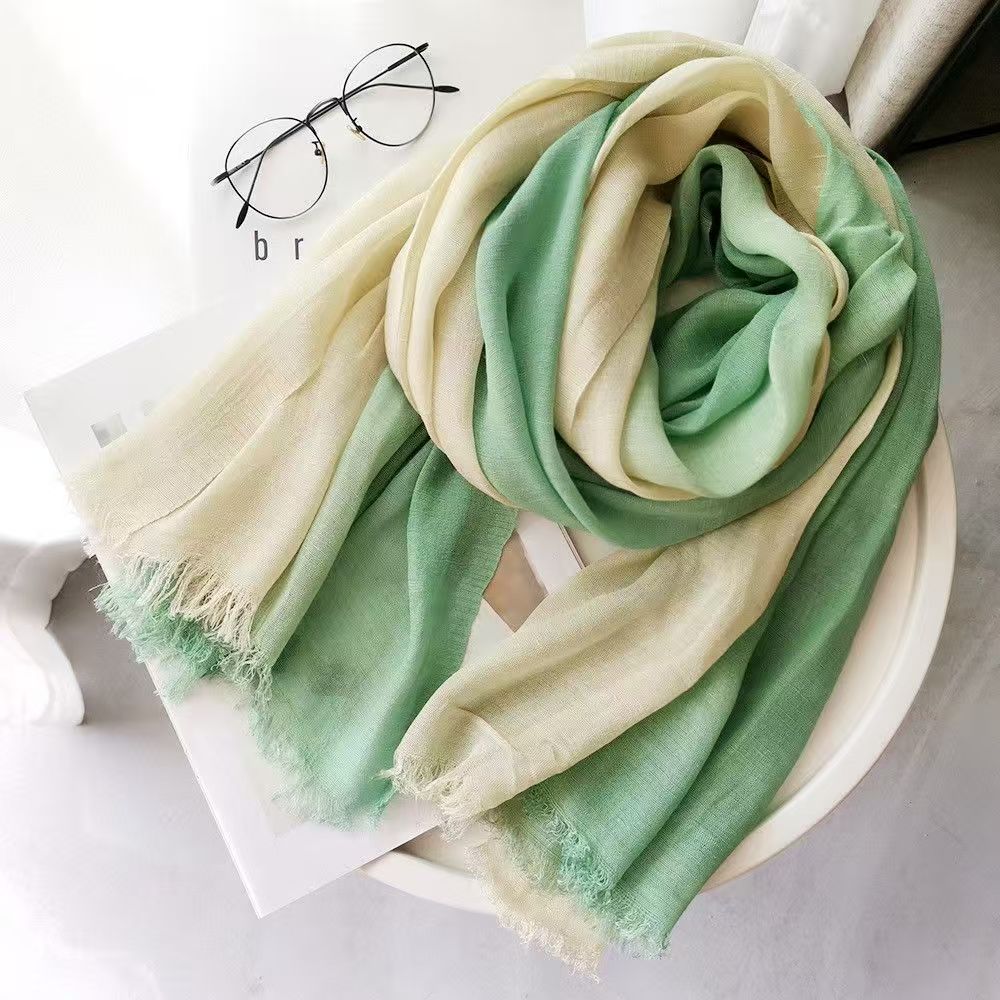 T372 cotton and linen literary silk scarf scarf ladies autumn and winter gradient color matching Japanese and Korean ladies Mori girl bamboo yarn shaw