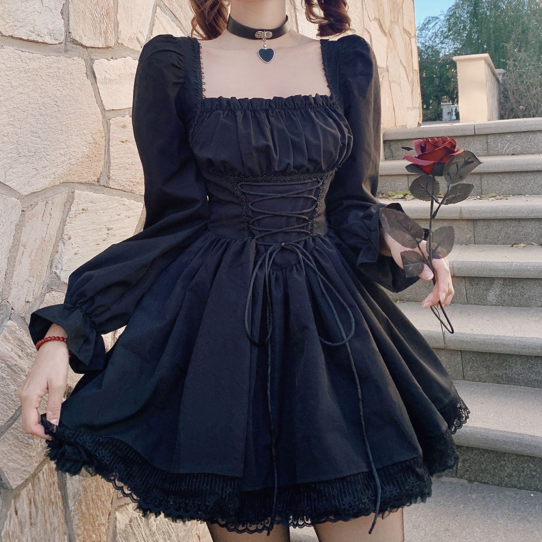 Casual Dresses Halloween Gothic Women Dress Long Sleeve High Waist Dresses 2024 New Goth Aesthetic 90s Egirl Sexy Slim Party Club Dress