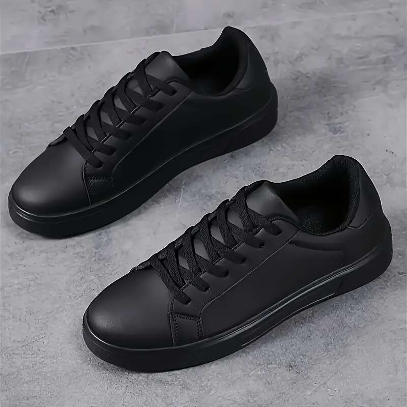 designer shoes men's Classic Black Faux Sneakers, Round Toe Casual Sports Style All-Season Slip-Resistant Durable Shoes with EVA Sole Breathable