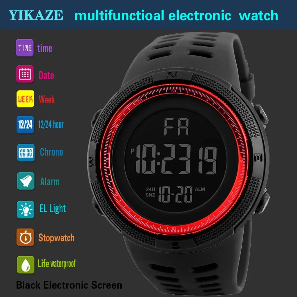 YIKAZE Y01 Military Men Sports Wristwatch Multifunction Mens Digital Watches Waterproof Clock Student Electronic Watch for man 250328