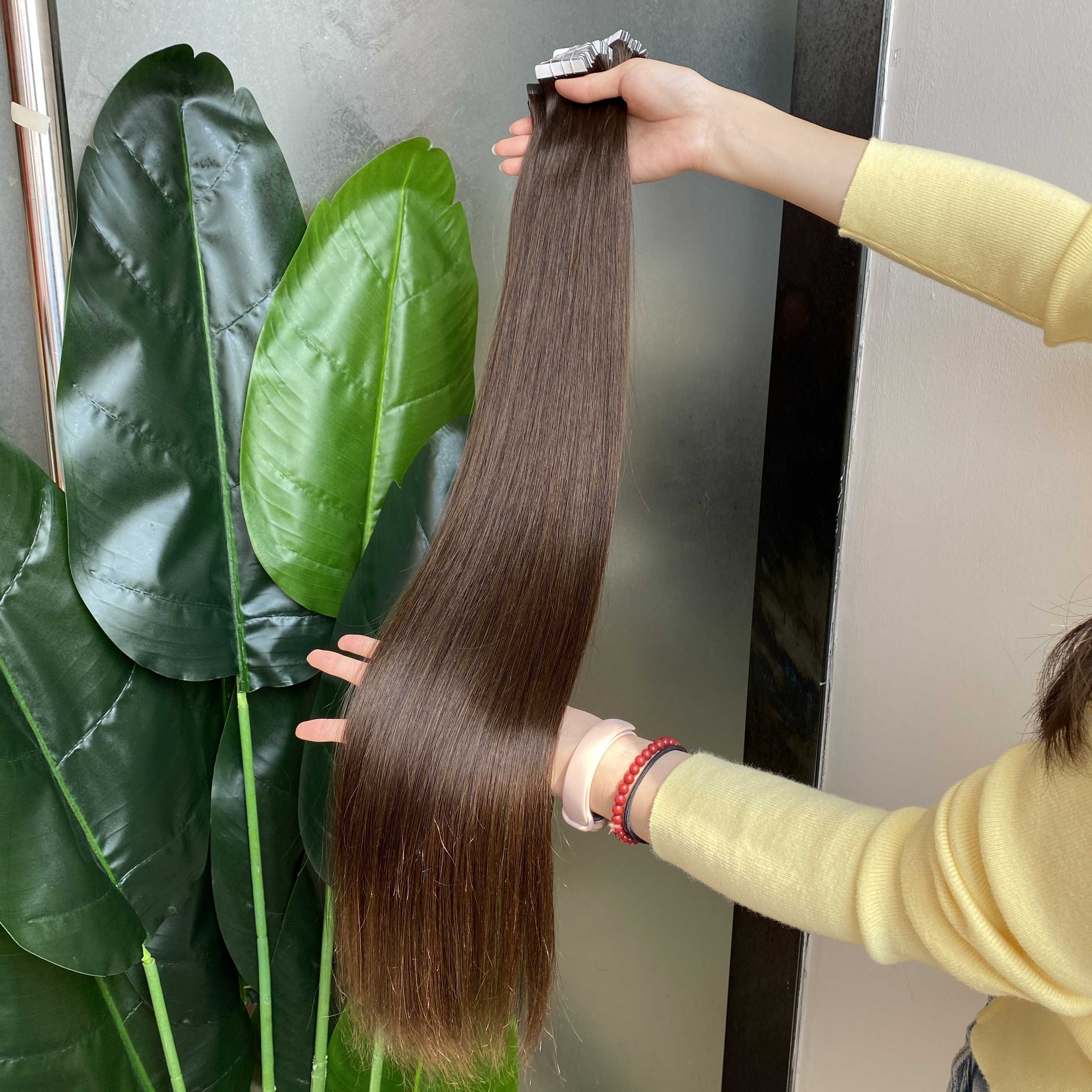 Brown #2 Silky Straight Wavy Tape In Hair Extensions 50g/lot 3 Lots Russian Brazilian Malaysian Indian 100% Raw Virgin Human Hair Weaving
