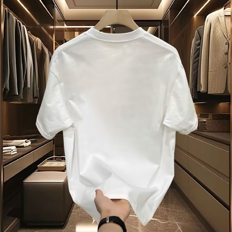 New cotton trend printed T shirt 2025 summer men's half sleeve round neck casual fashion short-sleeved top all match