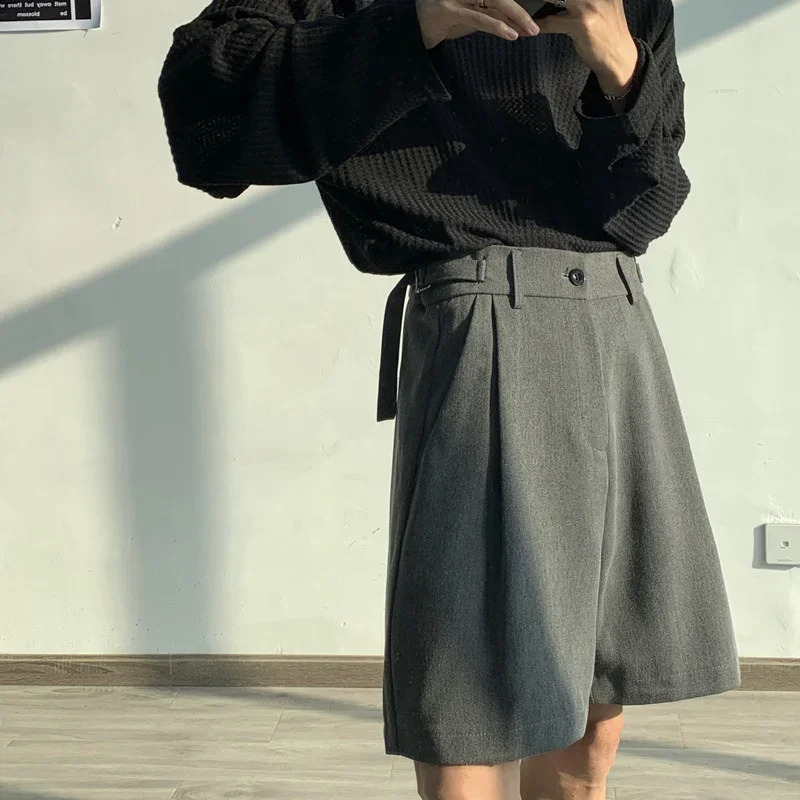 Summer Suit Shorts Men Fashion Social Mens Dress Shorts Korean Loose Business Casual Shorts Mens Grey Black Office Formal Shorts 250328