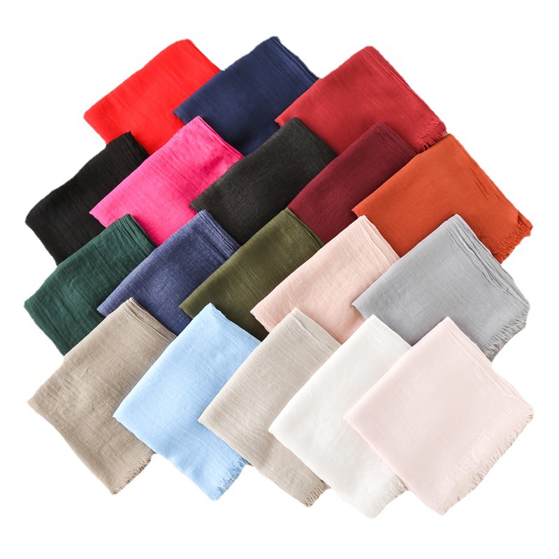 K249 Pure color light version cotton and linen women's sunscreen scarf neck scarf beach large size scarf autumn and winter warm gift scarf women