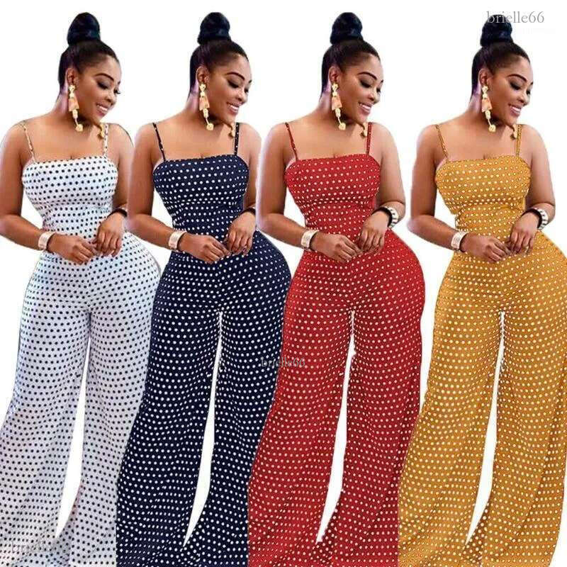 Women's Jumpsuits & Rompers Strap Sleeveless Jumpsuit Polka Dot Wide Leg Romper Ladies Casual Slim Playsuit Holiday Party Wear Summer