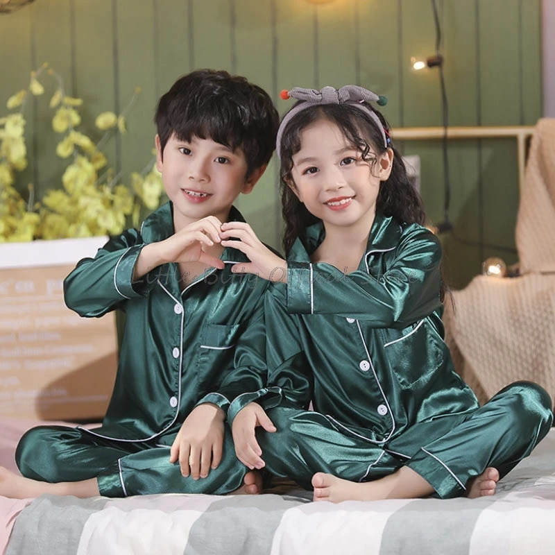 Full Sleeve Silk Pajamas for Girls Children Sleepwear Pijamas Girls Teenage Boys Satin Pajama Sets Night Suits for Kids 250328
