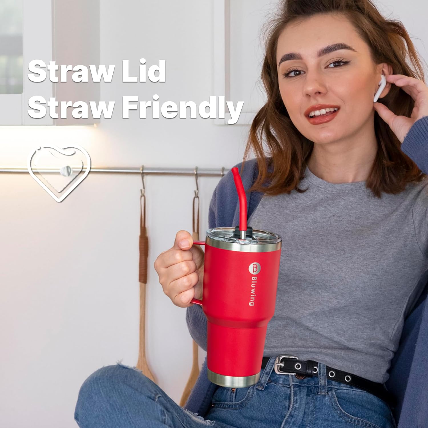 30 oz Insulated Tumbler Cups with Handle and Straw-Stainless Steel Travel Coffee Mug Tumbler