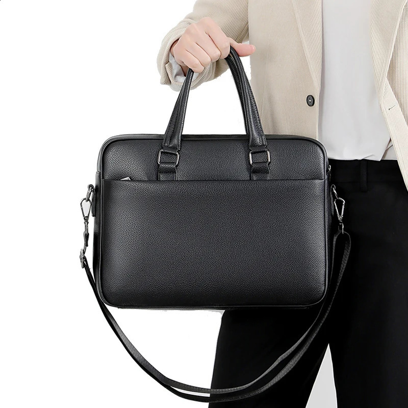 Solid color PU leather mens briefcase shoulder bag lawyer file bag handbag bolsos para hombre notebook bag sac a main 250326