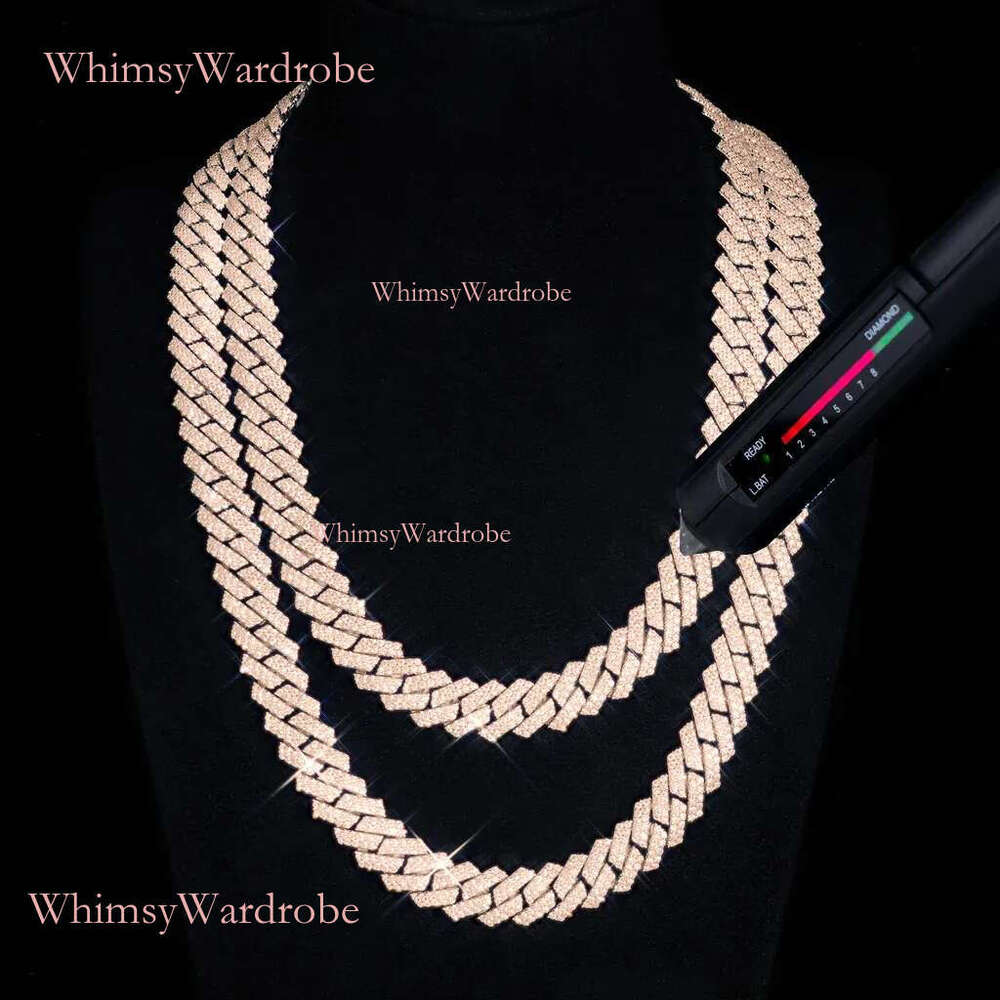 18MM Width Soild Sier Iced Out Moissanite Cuban Chain Necklace for Men's necklace