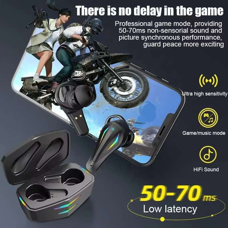 Factory G002 Earphone Low Latency Wireless Game Headphones In-ear Cool Lights Tws Gaming Earbuds with Charging Case
