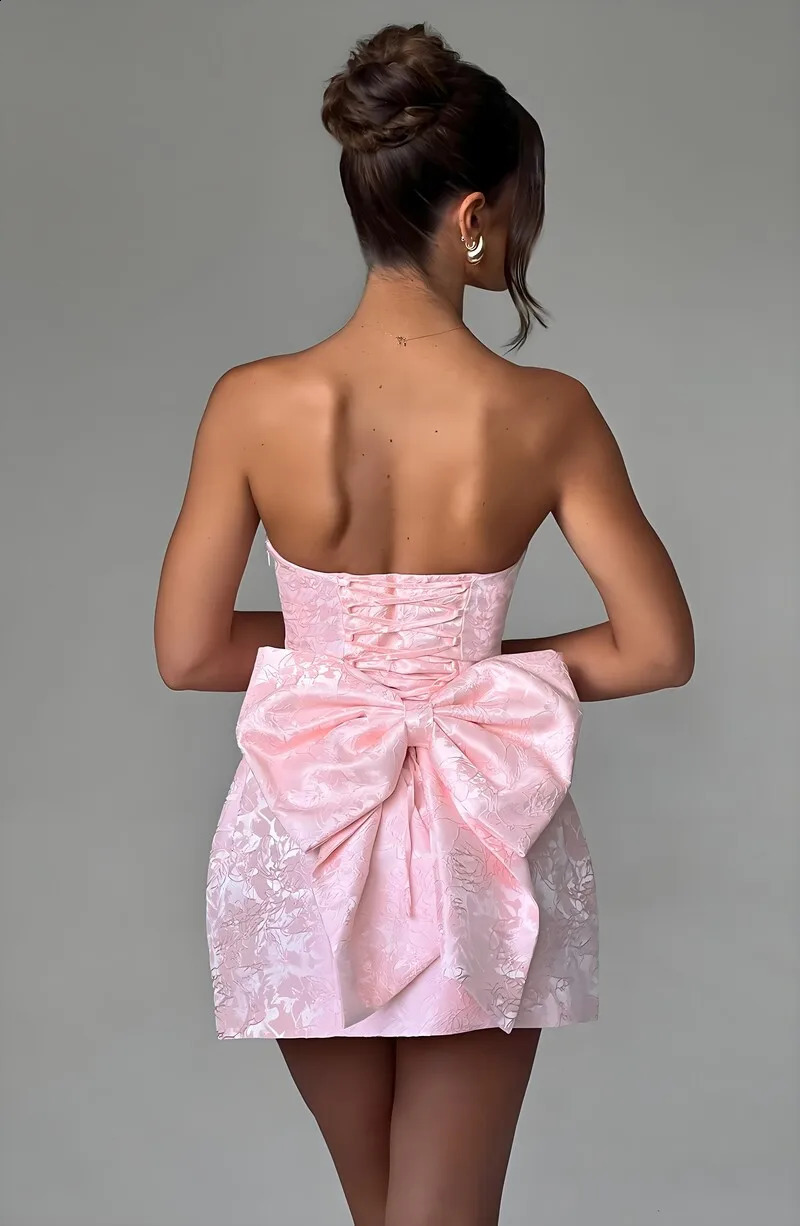 strapless sexy backless short skirt with fashionable strap style bow jacquard dress elegant ball dress 250327