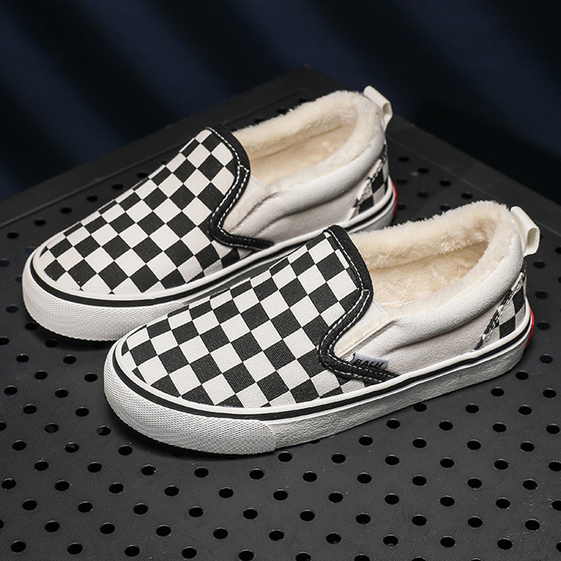 2025 Kid Canvas Shoes White and Black Plaid Checkered Casual Sneakers Toddler Soft Sole Fashion Shoes for Boys Girls Size US4c-US4y H0181