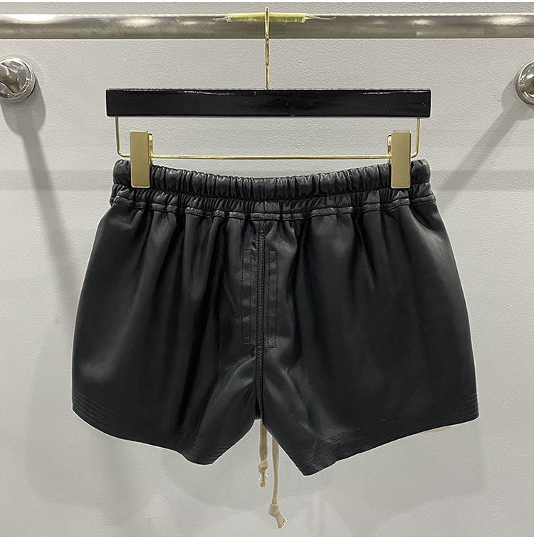 Men's Shorts Women's Fashion Basic SUBHUMAN PU Leather Four Corner Pockets Comfortable Versatile Black Short Pants