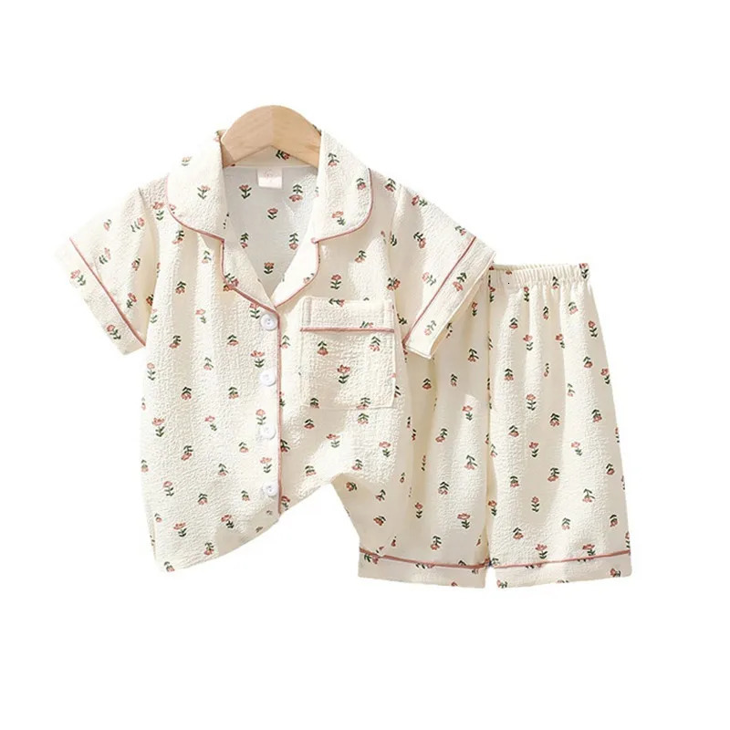 Girls Pajama Baby Capris Suit Clothes Summer Short Sleeve Homewear Children Family Outfits TopsPants 2PC 2-10T 250328