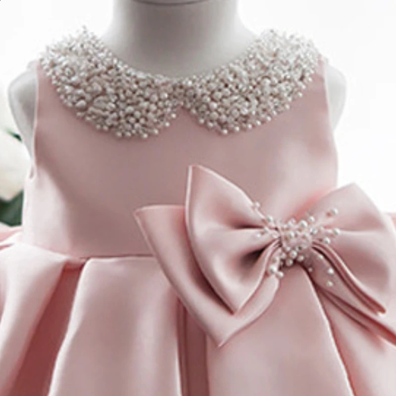 Baby Girl Dress Bow 1 Year Birthday White Wedding Satin Princess Evening Party Christening Dress Wednesday Costume Girls 250327