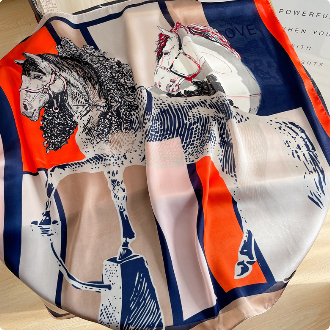 24style Silk Scarf Headband for Women Simple Colourful Flowers Fashion Handbag Lage Ribbon Head Wrap 70x70cm