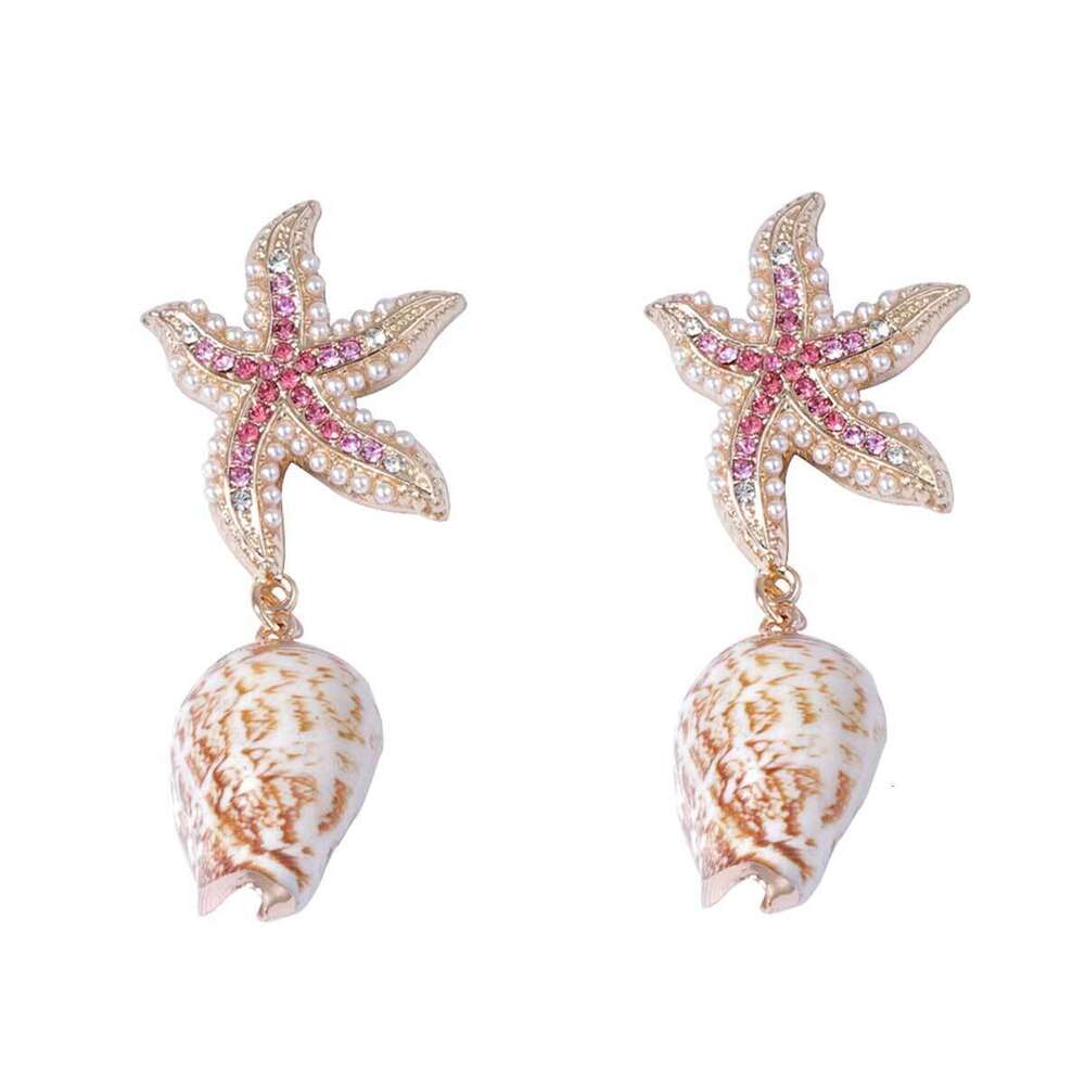 Cute and innovative design with inlaid zircon alloy starfish, unique conch earrings, ocean leisure vacation style
