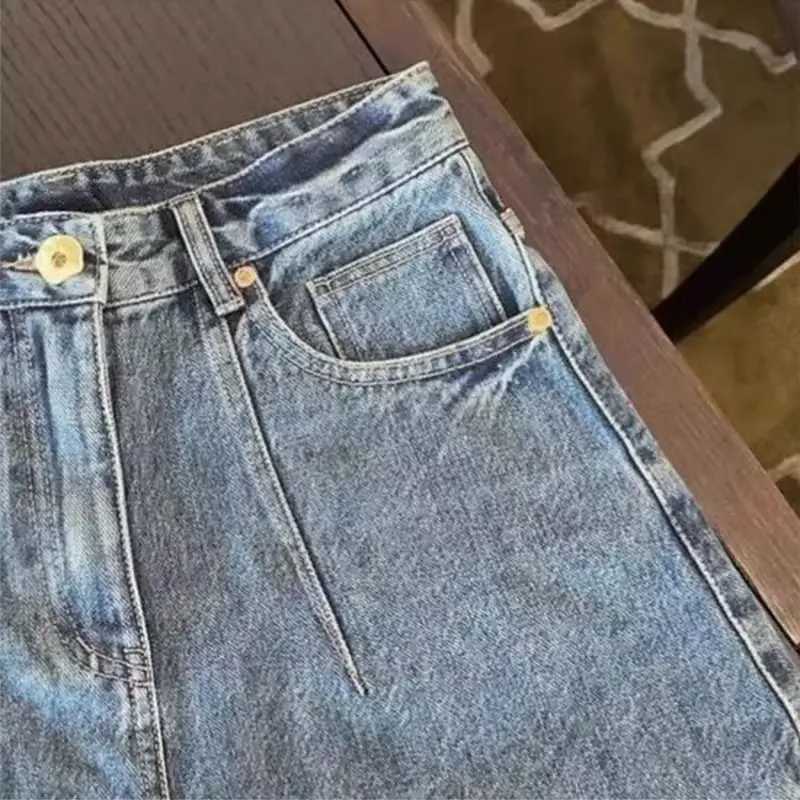 Summer denim shorts suitable for women with niche design straight leg fashion and Western European high-end blueT250327