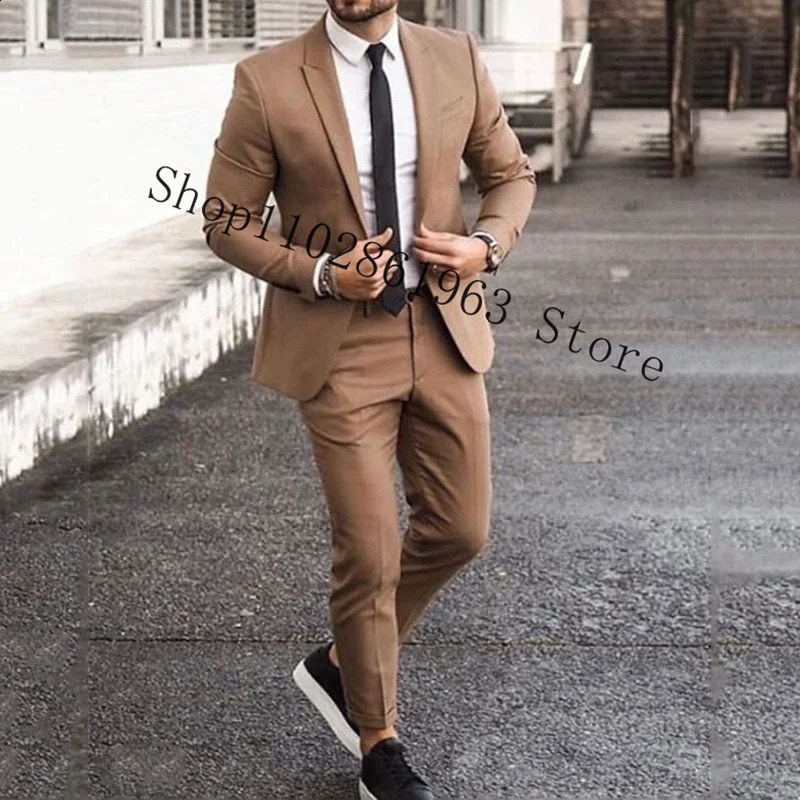 Burgundy Suits Men Blazer Slim Fit 2 Pieces Tuxedos Casual Groomsmen Wedding Suits Groom Tuexdos Jacket Pants Trajes De Hombre 250327