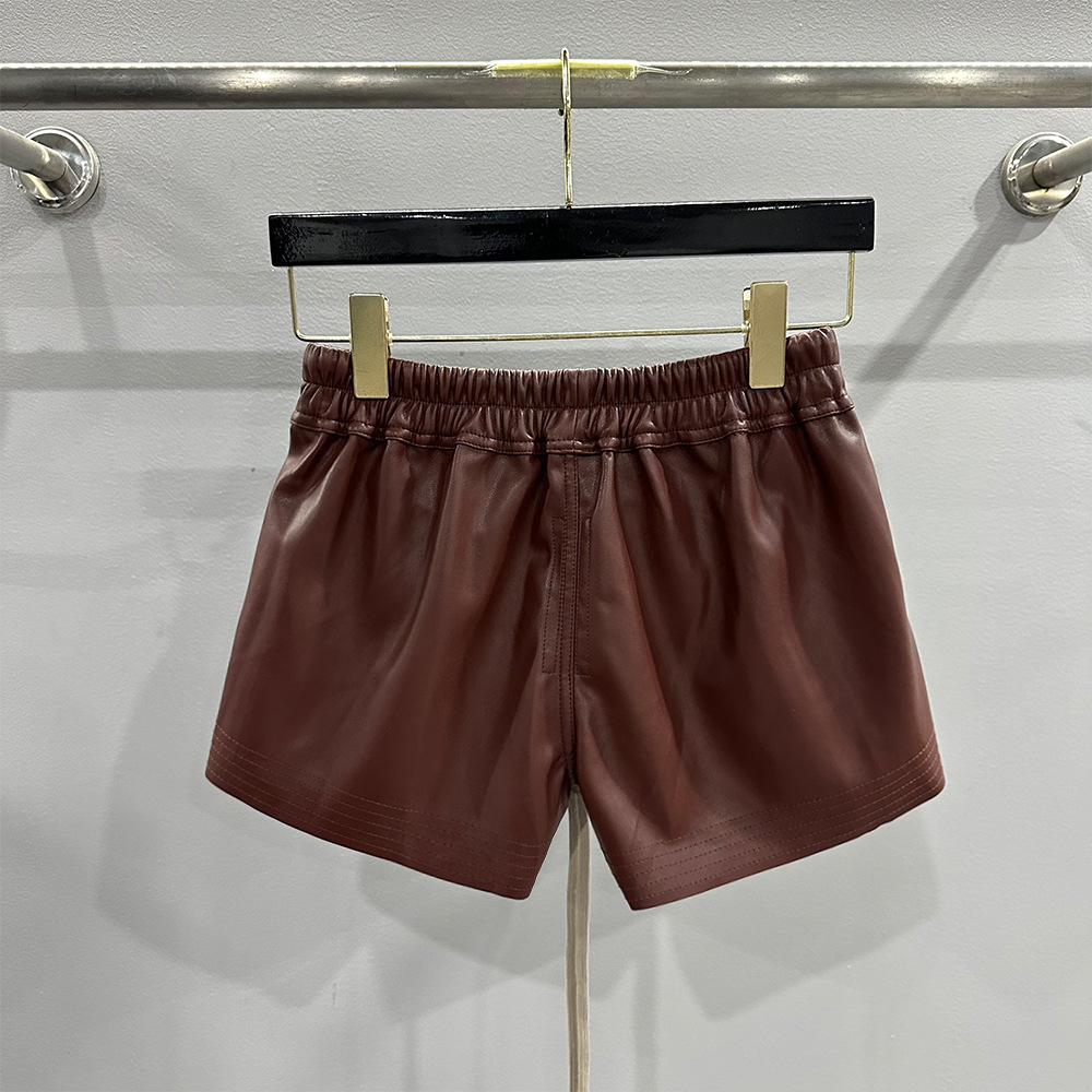 Men's Shorts Women's Fashion Basic SUBHUMAN PU Leather Four Corner Pockets Comfortable Versatile Black Short Pants