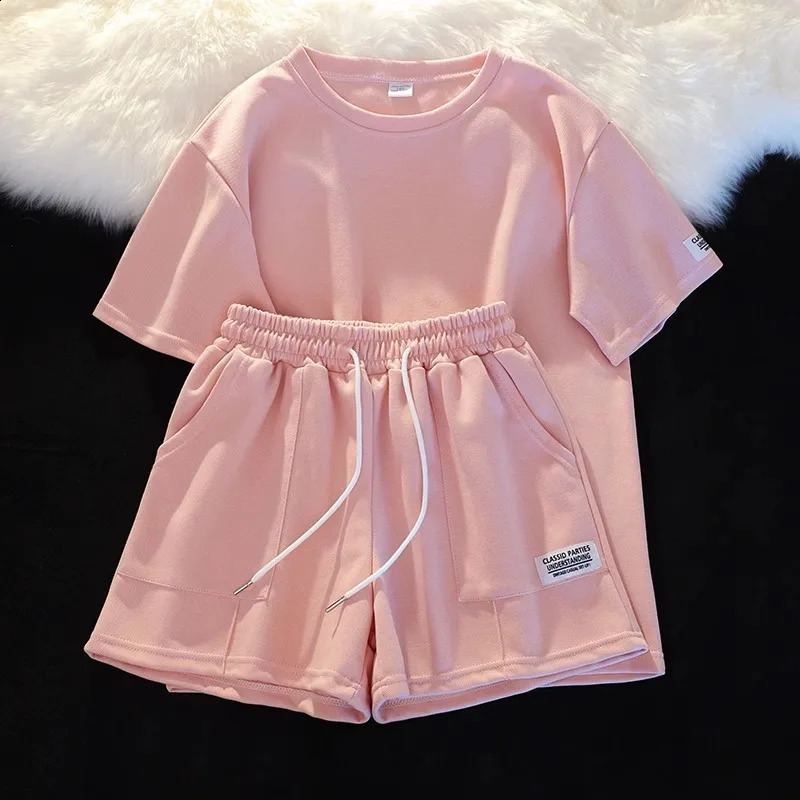 Summer Womens Sports Shorts Sets Round Neck Short Sleeve And Shorts Two Piece Set Fashionable Women Tracksuits Outfits 250324