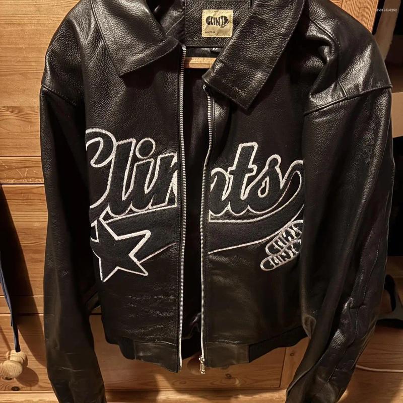 Men's Jackets Streetwear Y2K Jacket Men Hip Hop Leather Zipper Vintage Embroidered Motorcycle Outerwear
