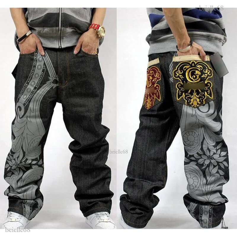2020 Summer Hip hop Rap Baggy Jeans For Mens Embroidery Pants Fashion Denim Male Loose Jeans Dance straight Trousers Full Length
